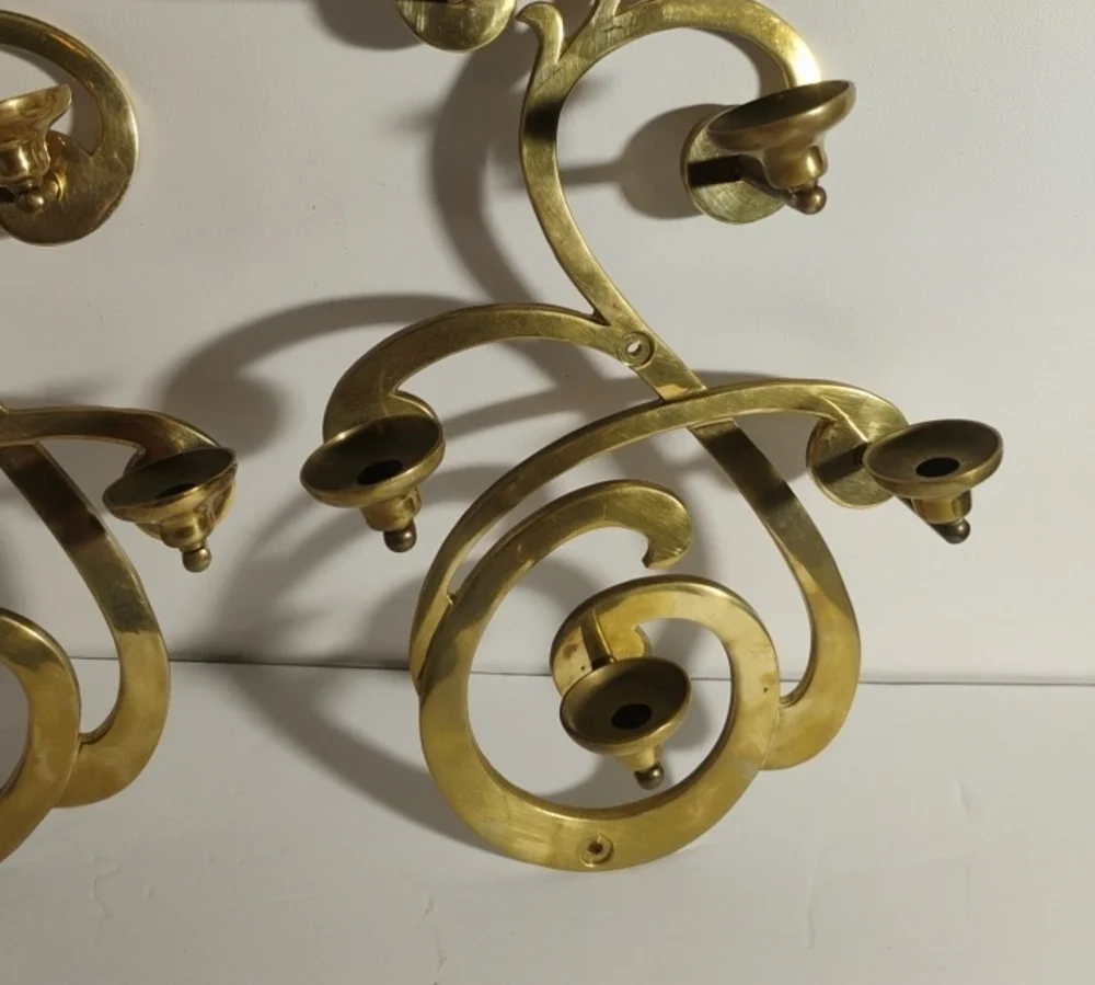 Vintage 1983 Sarheid LTD Brass Wall Hanging Candle Holders Scones Made In Korea